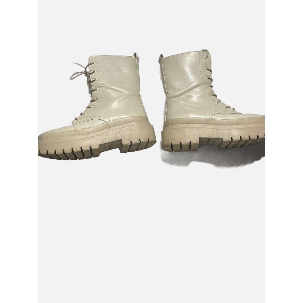 Cool Planet Combat Boots Womens 6.5M Cream Moss Platform Lug Sole Chunky Goth‎